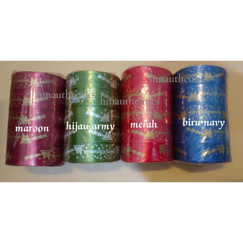 

Pita satin sablon natal merry christmas dijual per Roll SALEEE