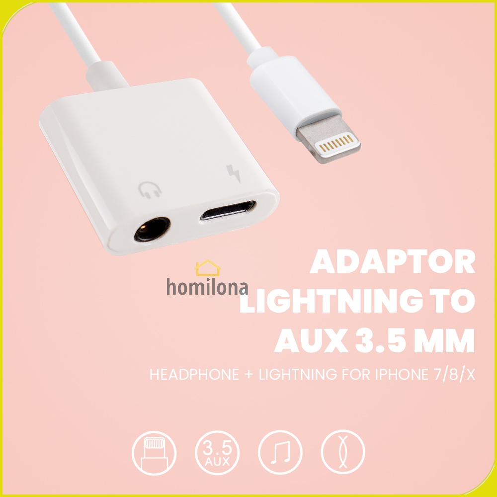 Adaptor Lightning to AUX 3.5 mm Headphone + Lightning for IP 7/8/X - White