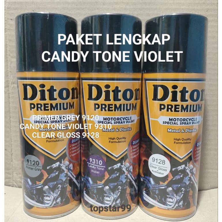 Pilok Cat Diton Premium Paket Lengkap 3 Pcs Candy Violet Candi Tone Ungu 9310 Primer Grey Epoxy 9120 Clear Gloss 9128 400cc Pilok Paketan Cat Semprot Special Spray Paint
