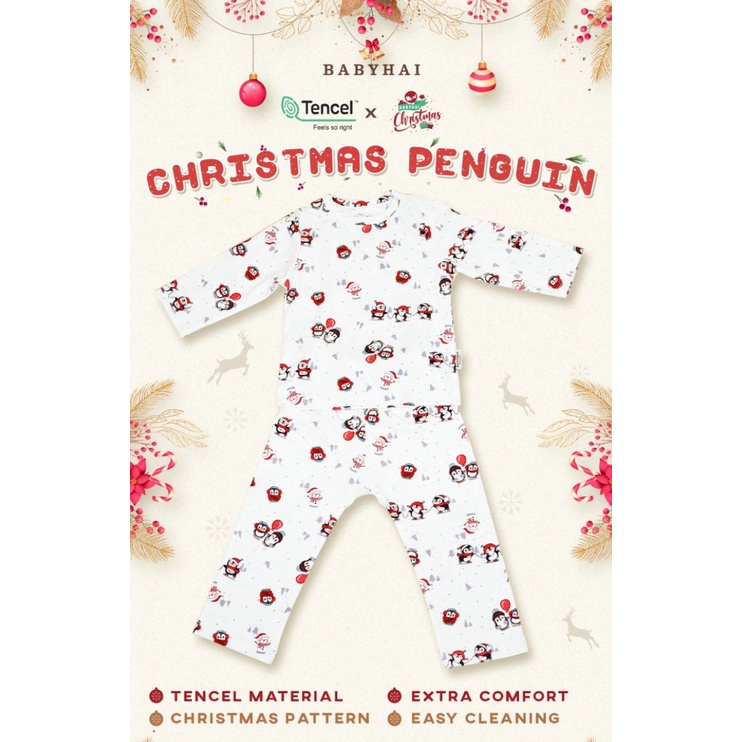 Christmas Penguin - Long Sleeve Tencel Pyjamas |Setelan Panjang Tencel