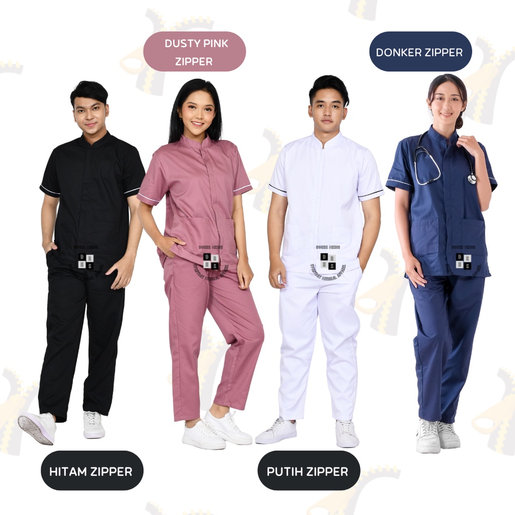 Baju OK ZIPPER / Baju Jaga / Scrub Medis ZIPPER Lengan Pendek DOCHS MEDIC