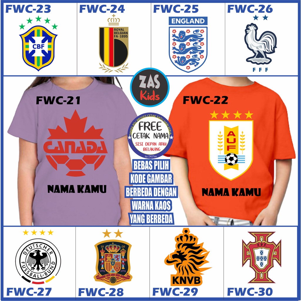 Kaos Anak PIALA DUNIA 2022 Banyak Motif Free Cetak Nama/Tulisan Banyak Karakter GLO 220