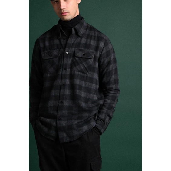 KEMEJA PREPP STUDIO ULTIMATE DOUBLE POCKET FLANNEL BLACK GREY - S