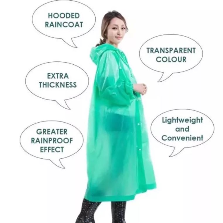 (NCS) Jas Hujan EVA Dewasa Premium Quality Lengan Panjang Semi Transparan Polos Lengan Karet Korea Poncho Transparant Bahan PEVA Mantel Raincoat