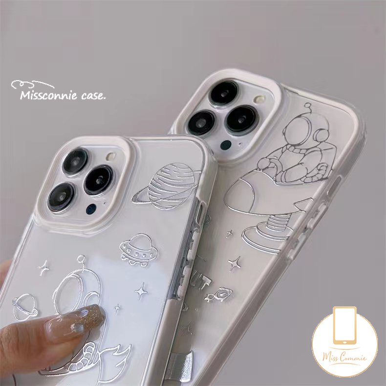 3 in 1 Soft Case Transparan Motif Kartun Astronot Luar Angkasa Untuk IPhone 11 Pro Max 7Plus 8Plus 12 14 13 Pro Max XR 14 Plus 7 8 Plus X XS Max SE 2020