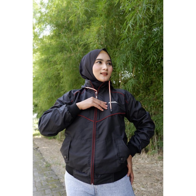 Nayra Jaket Bomber Wanita Terbaru Fashion Bahan Parasut X-Guard Jaket Hoodie Kombinasi Warna Zipper