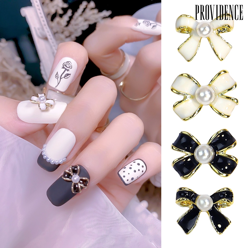 Aksesoris Manicure Bentuk Pita Bahan Alloy Warna Hitam Dan Putih