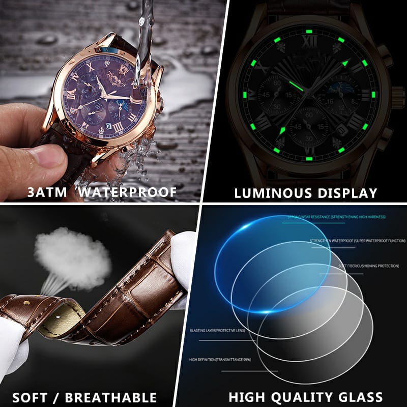 Jam Tangan Pria Original Anti Air Strap Kulit PU Premium Analog Milenial Cowok Casual Fashion Premium Leather Watch Water Resistance Glow in the dark Simple Orii Quartz