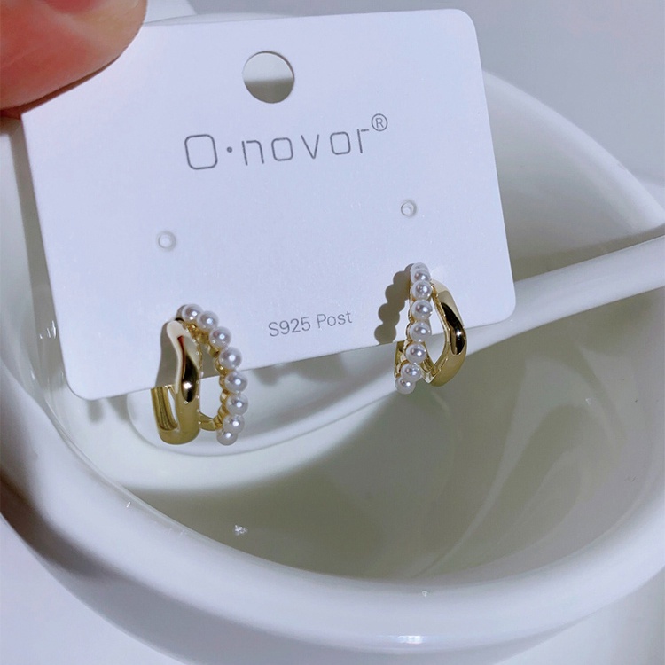 Anting Hoop Ganda Hias Mutiara Warna Emas Untuk Wanita