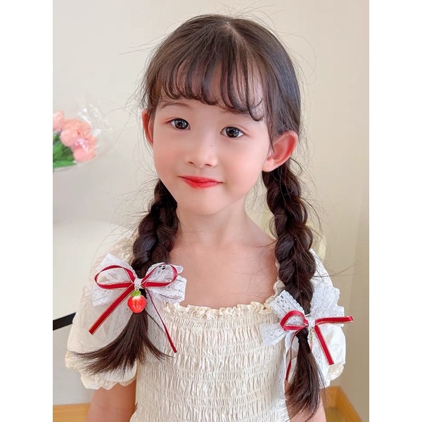 Delunashop_Acc Jepit Rambut Anak Model Pita Hairpin Rambut Cewek HairClips Perempuan Bisa COD motif renda yg cantik Dan unik harga per 1 pasang isi 2 pcs motif strawberry