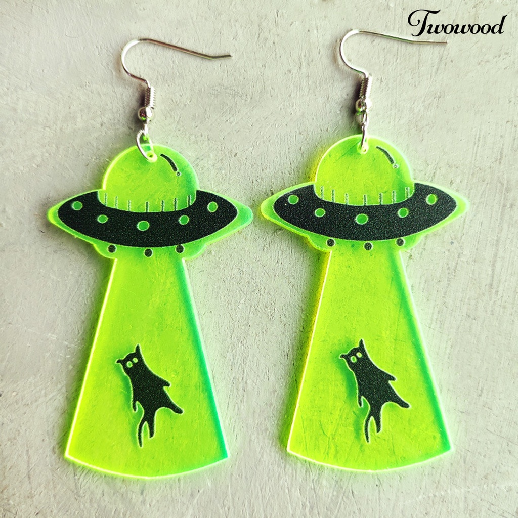 1 Pasang Anting Geometris Desain Tengkorak UFO Penyihir Untuk Pesta Halloween