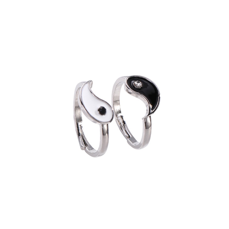 Fancyqube Cincin Drop Oil Tai Chi Yin Yang Gosip Bahan Metal Untuk Pria Dan Wanita