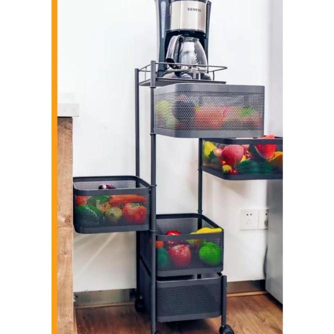Shenar Rak Dapur Besi 5 Susun Model Kotak Rak Troli Salon Susun Putar