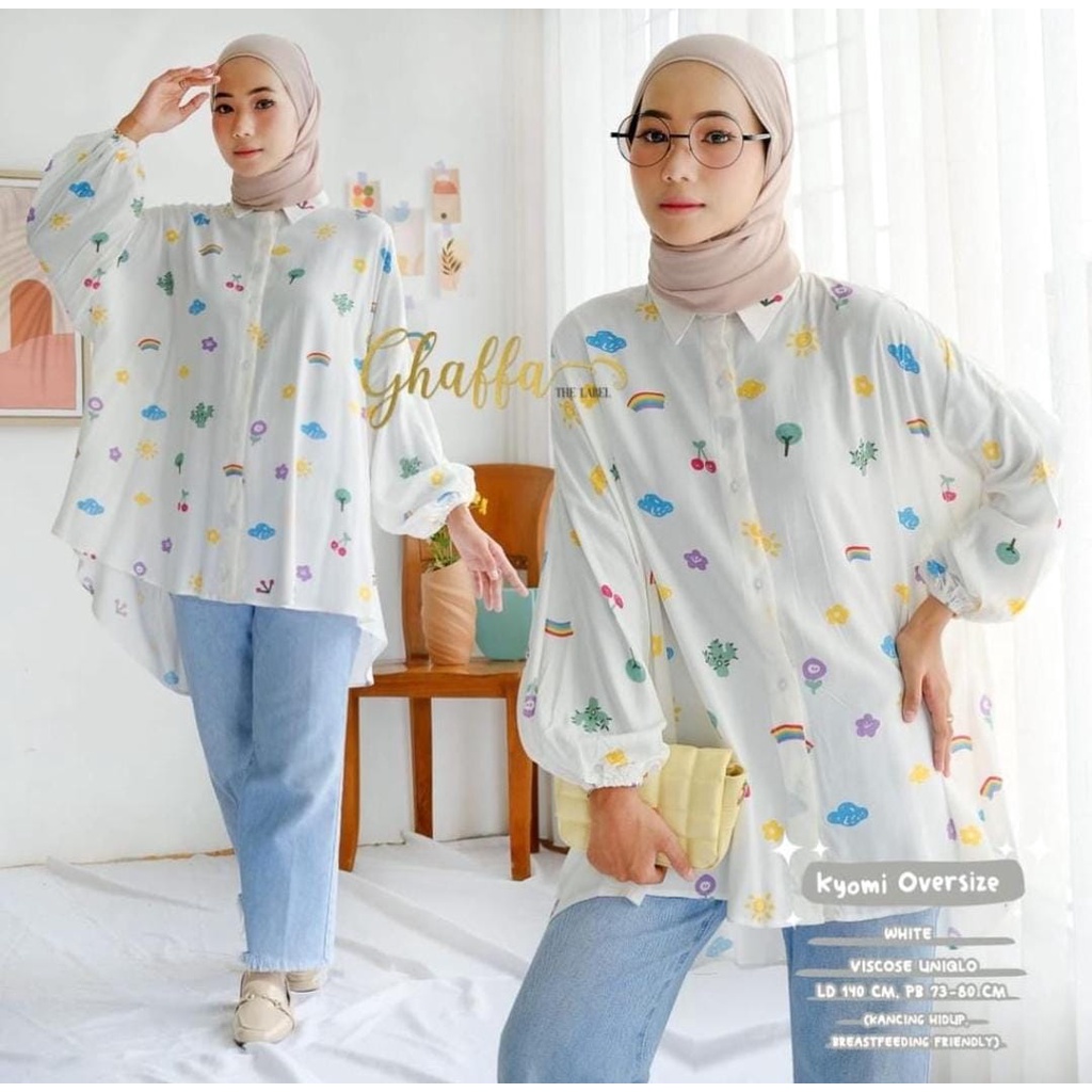 BLOUSE OVERSIZE WANITA MOTIF BIG SIZE JUMBO FULL KANCING