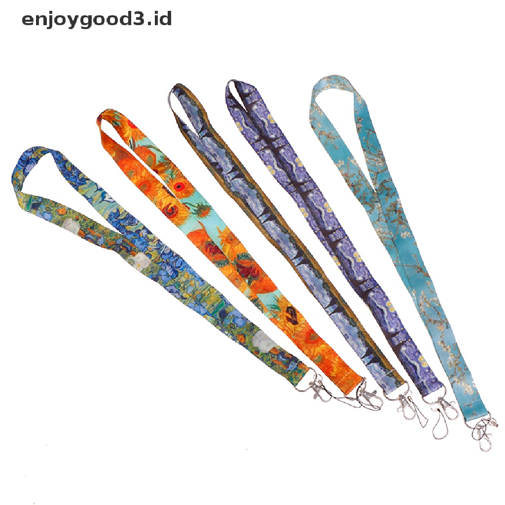 1pc Tali Lanyard Holder Kartu ID / Handphone Desain Van Gogh