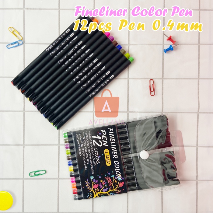 

1 Set Pulpen Fineliner 12 Warna 0.4mm / Fineliner Pen 12 Colors / Pen Fine Tip 0.4mm Untuk