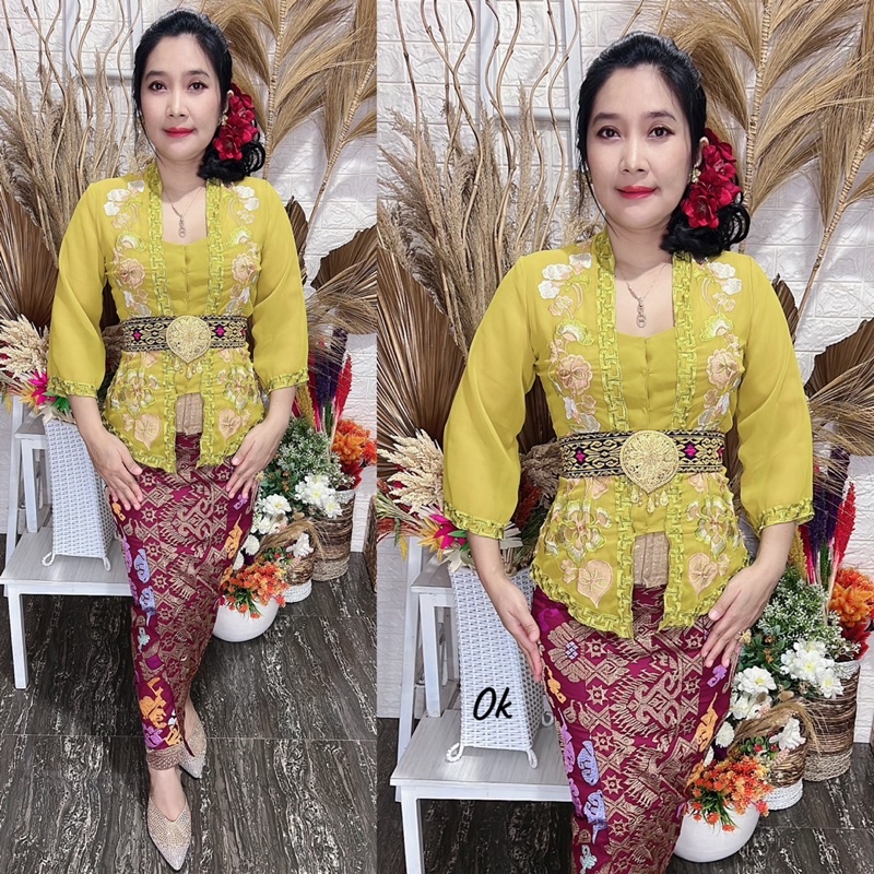 kebaya jadi bordir motif daun waru