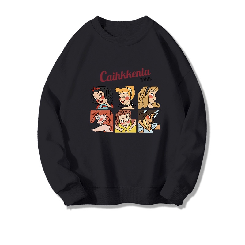 Baju Oversize Wanita Kekinian Sweater Cartoon Graffiti Printed Top Vintage Import Wanita