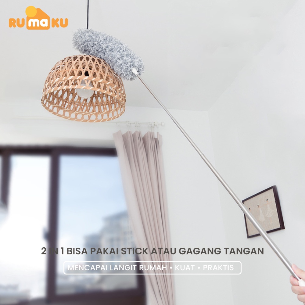 Rumaku Kemoceng Alat Pembersih Debu Rumah Teleskopik Bulu Microfiber Gagang Panjang 2,8 Meter Adjustable