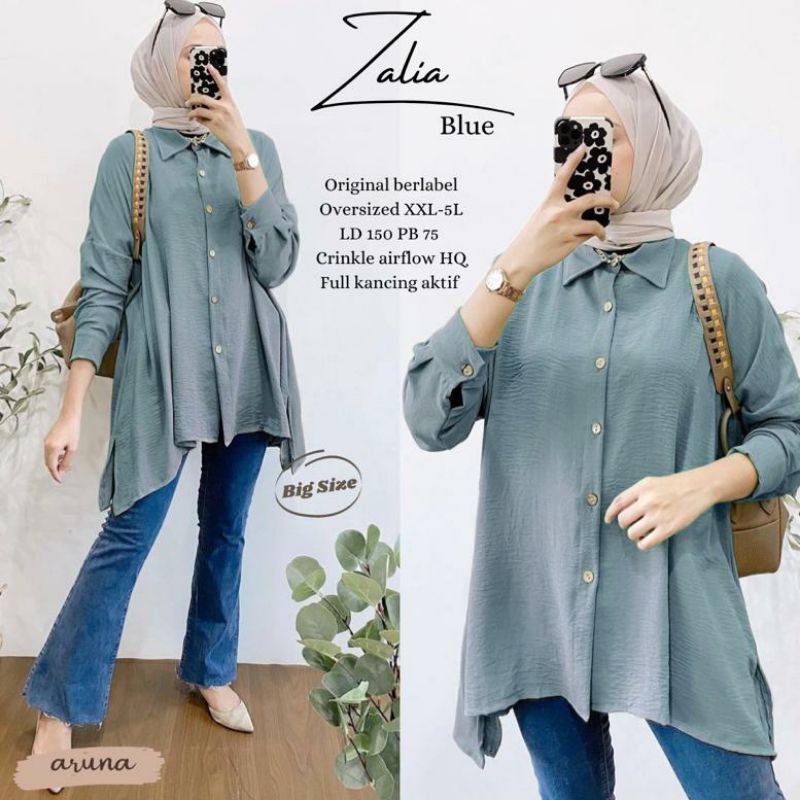 Kemeja Jumbo Bahan Crinkle Airflow Bigsize Zalia Blus Kemeja Wanita Oversize LD 150 Broken White Ter
