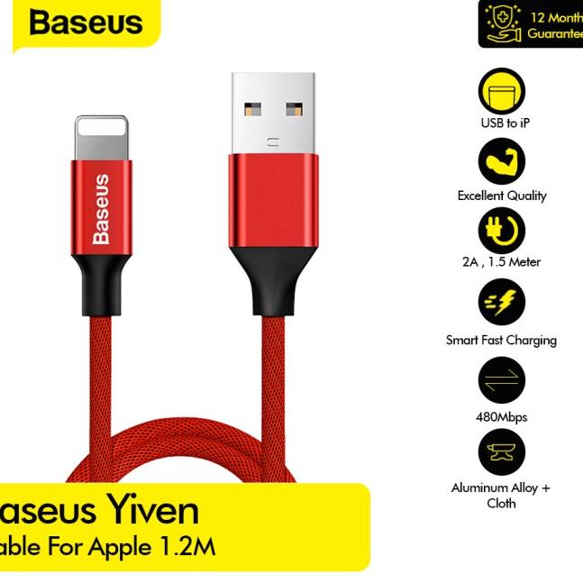 Yiven Cable For iPhone 1.2M - CALYW - Merah
