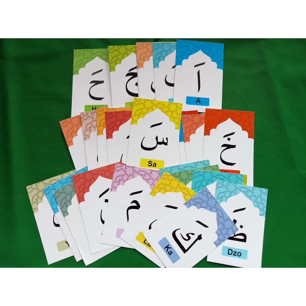Flashcard Edukasi Anak Huruf Hijaiyah Fathah 28 Kartu Bilingual dengan Ring
