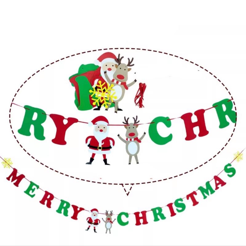 Banner Merry Christmas Santa Rusa Snowman Dekorasi Natal Murah Kado Garland Natal Merry Christmas Murah Ornamen Natal Harga Grosir