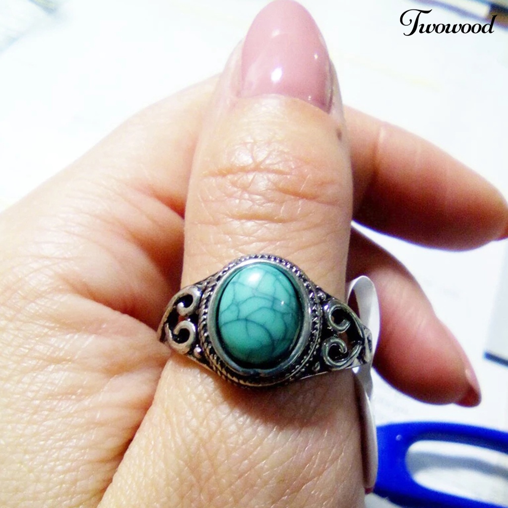 Cincin Turquoise Imitasi Gaya Vintage Untuk Wanita