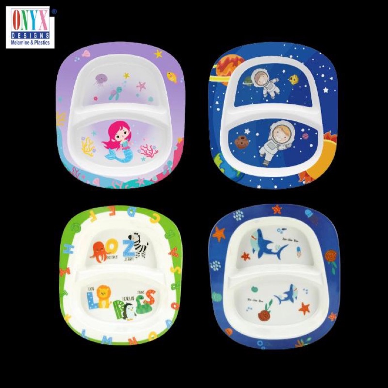 Piring Makan Anak 9” Sekat Melamine ONYX | Piring Makan Melamin Karakter Lucu | Piring Baby