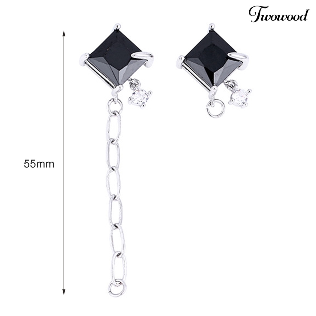 1 Pasang Anting Stud Rantai Rumbai Bahan Stainless Steel Warna Hitam Untuk Wanita