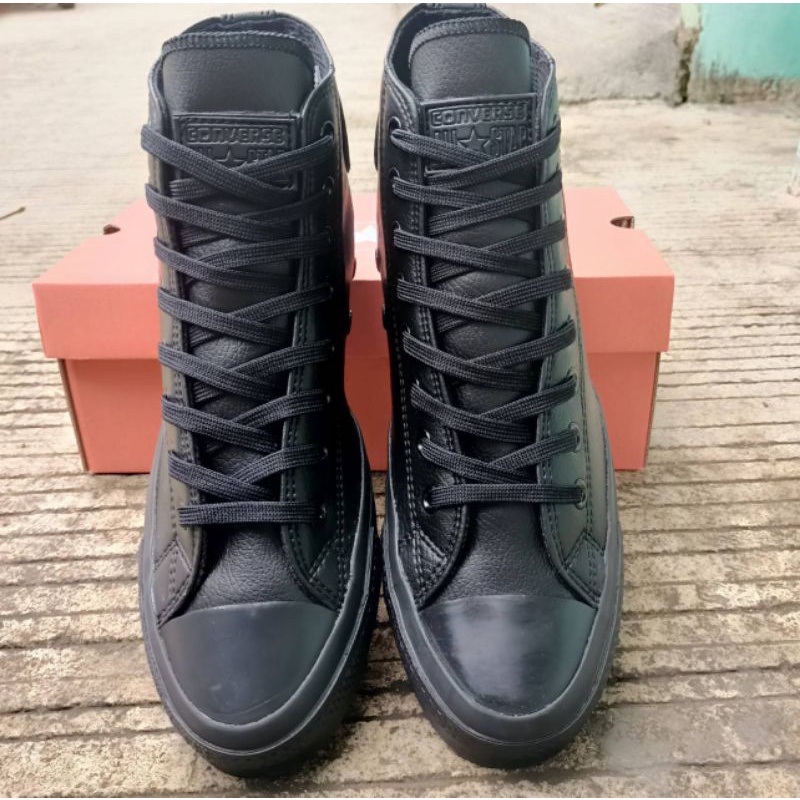 sepatu Converse Allstar kulit leater full black