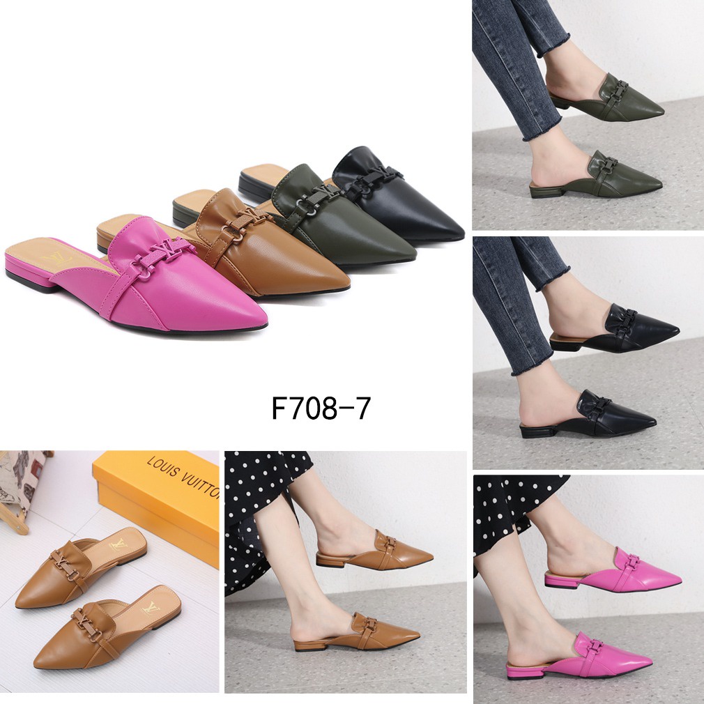 Logo Pointed Toe Mules F708-7