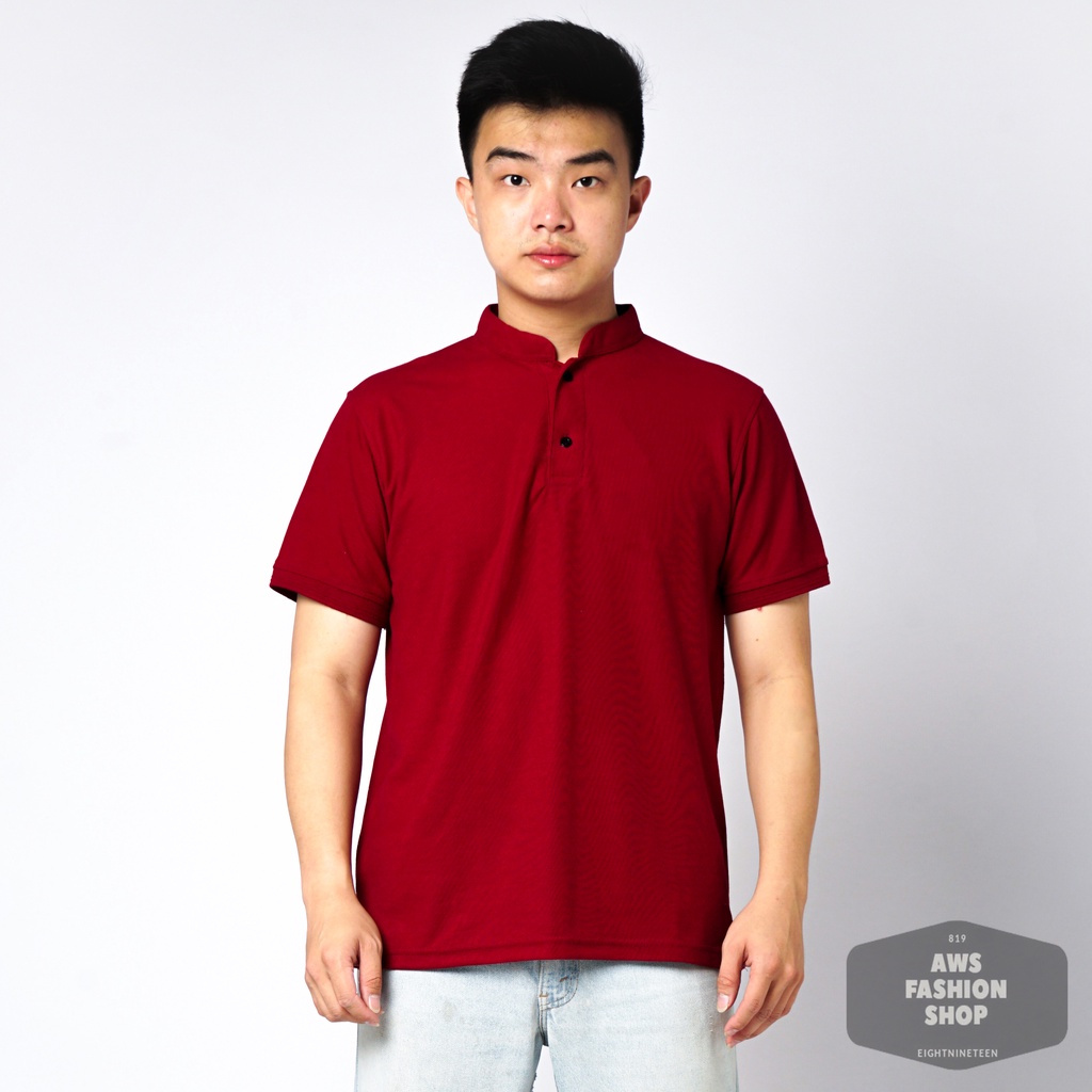 819 Kaos Polo Pria Polo Shirt Kerah Shanghai Warna Merah Maroon Red Casual Tersedia Ready Sampai Size JUMBO BIG SIZE XXL XXXL