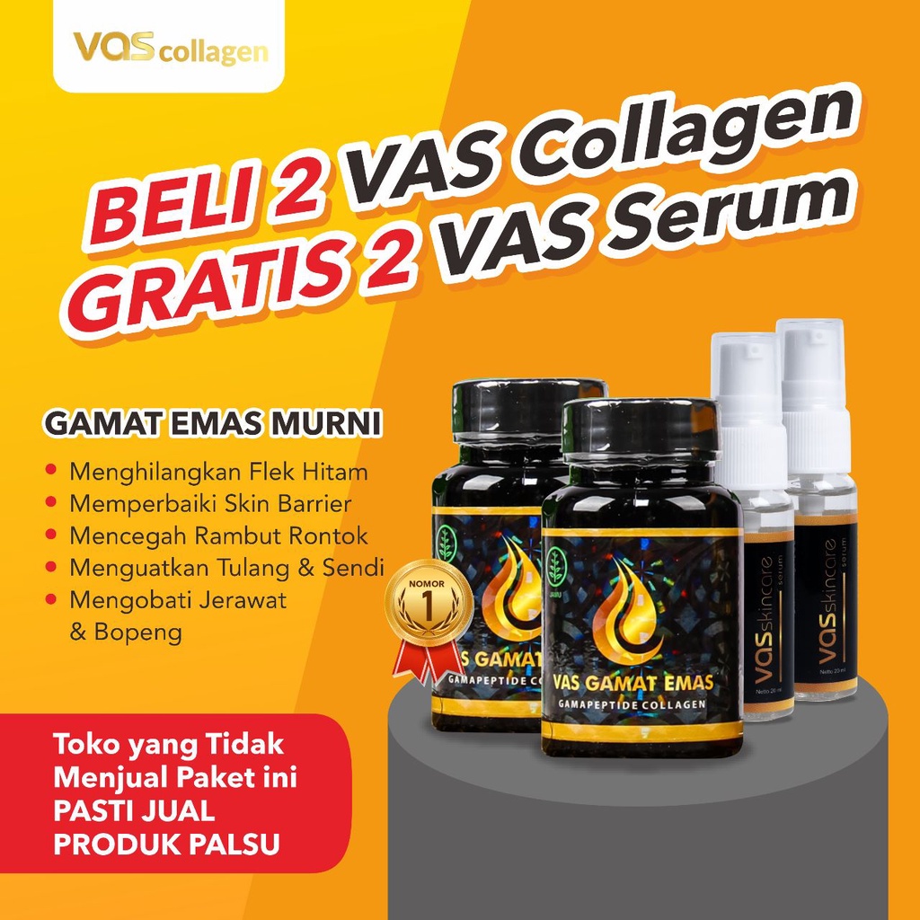 2 BOTOL VAS COLLAGEN bonus 2 VAS SERUM Vas collagen gamat emas colagen original 100% asli ori penghilang flek hitam membandel di wajah ampuh bpom alami