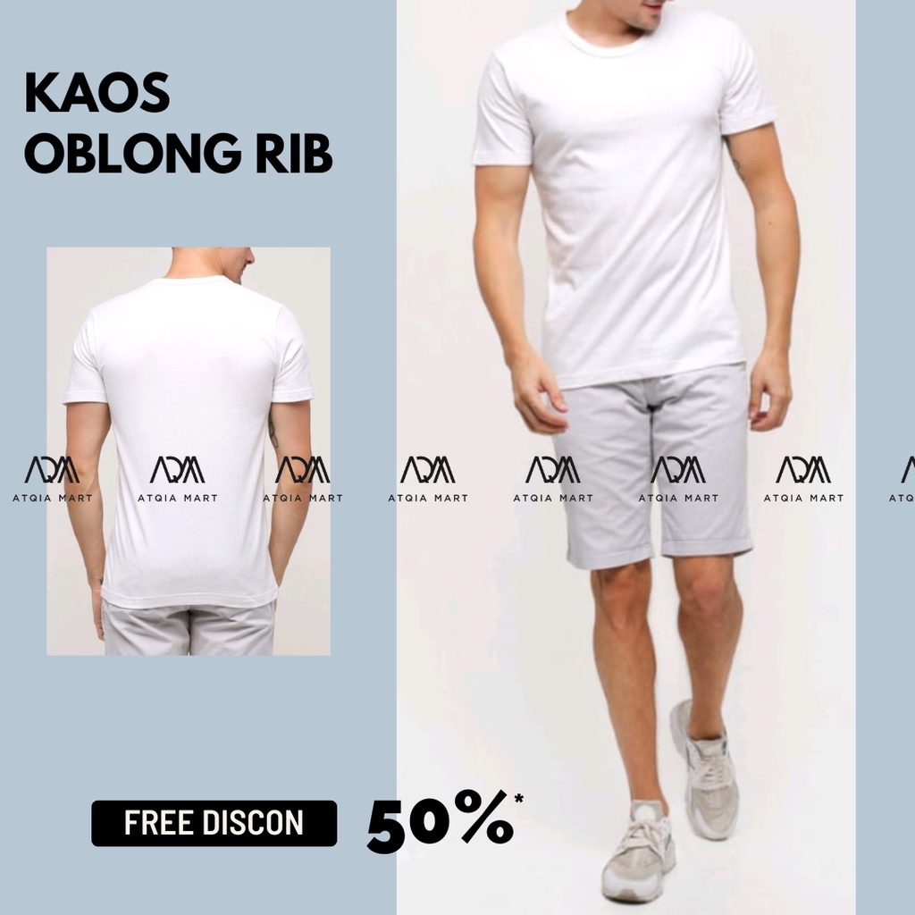Atqia_mart-T-SHIRT Kaos Dalam Oblong Rib Pakaian Polos Pria  Cotton Putih Baju Dalam Jas Pria Kerah 