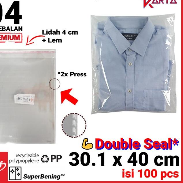 

Plastik OPP LEM TEBAL 30.1x40 cm DOUBLE SEAL packing Baju Garment - 15x25