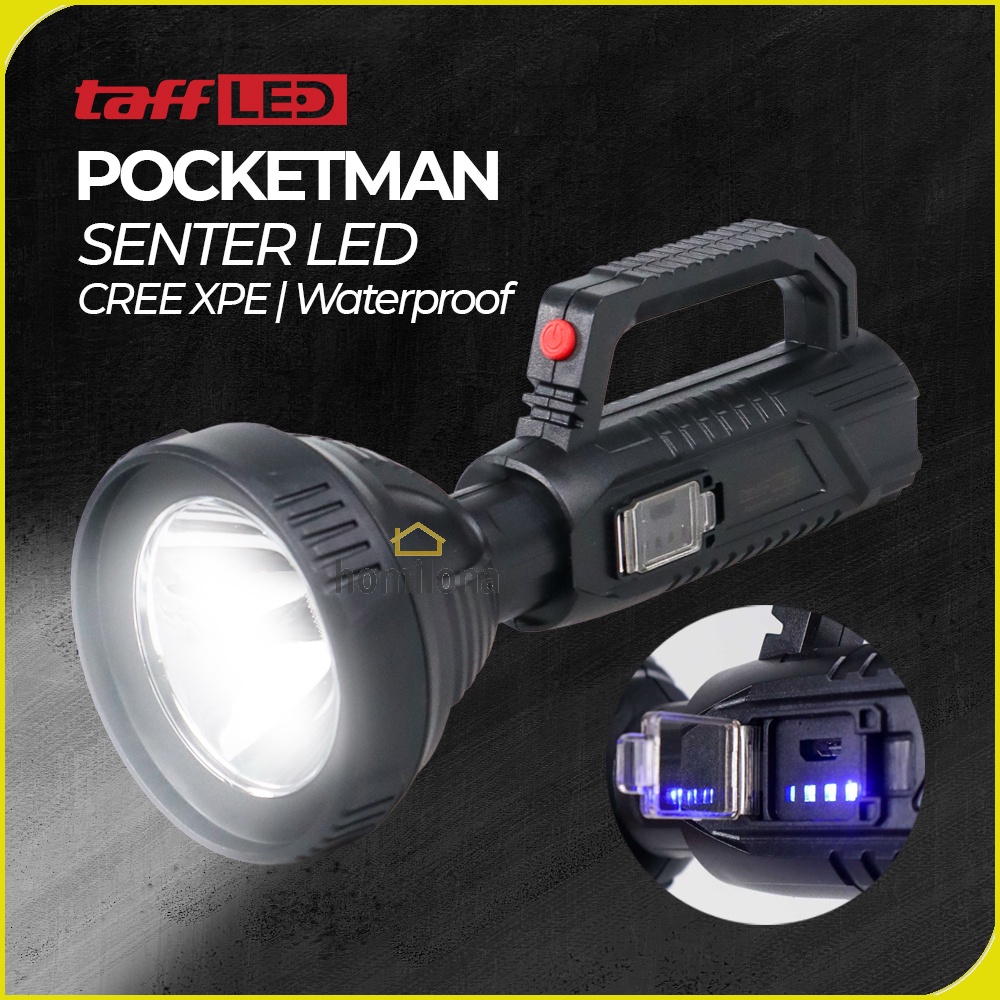 Pocketman Senter LED Flashlight Waterproof USB Rechargeable Cree XPE TaffLED LH-A08 Black