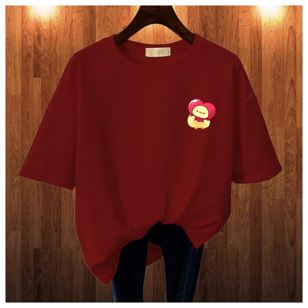CALVIERO SHOP - BAJU KAOS ATASAN WANITA PRINT DUCK LOVE HEARTH LOGO GALAXY PRINT