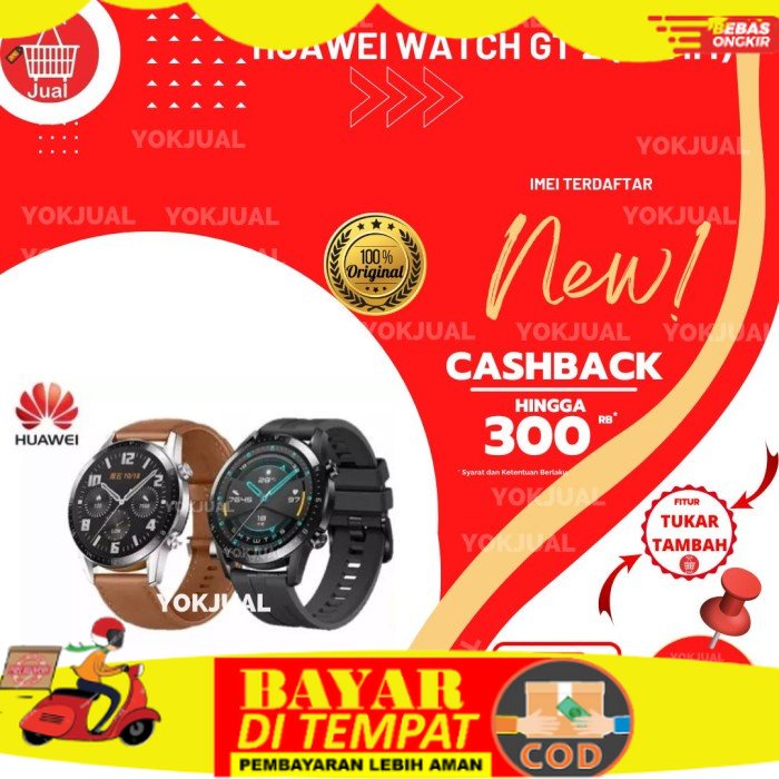 {COD} Huawei Smart Watch GT 2 46mm Classic GT2 46 Stainless-Brown-Coklat - Black