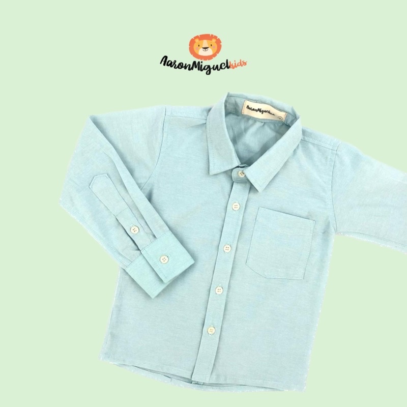 Baju Kemeja Anak Laki-Laki Basic Premium Hijau Pastel Lengan Panjang | AaronMiguelkids