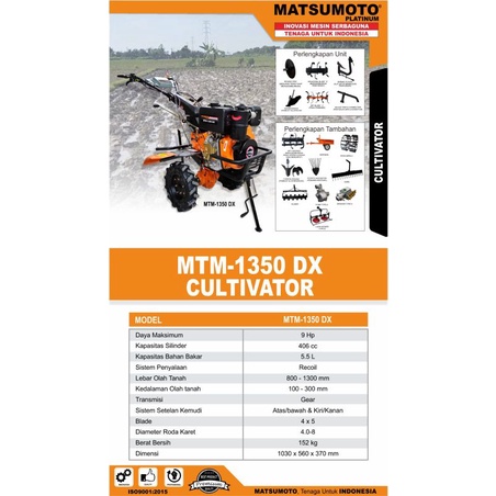 Mesin Cultivator Mini Tiller Bajak Sawah Mini Matsumoto MTM 1350 DX Solar