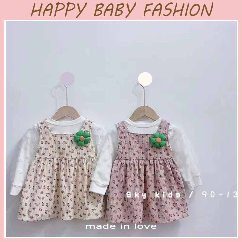 【Baru Datang】(0-4 Tahun )QZ-105 Dress Anak Cewek premium + Baju Lengan Panjang Motif Cherry TERMURAH