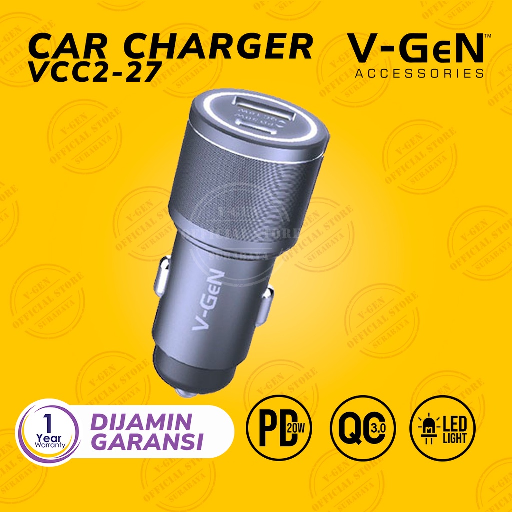 Car Charger V-GeN VCC2-27 Dual Fast Charging QC3.0 PD Type C 48W V-GeN