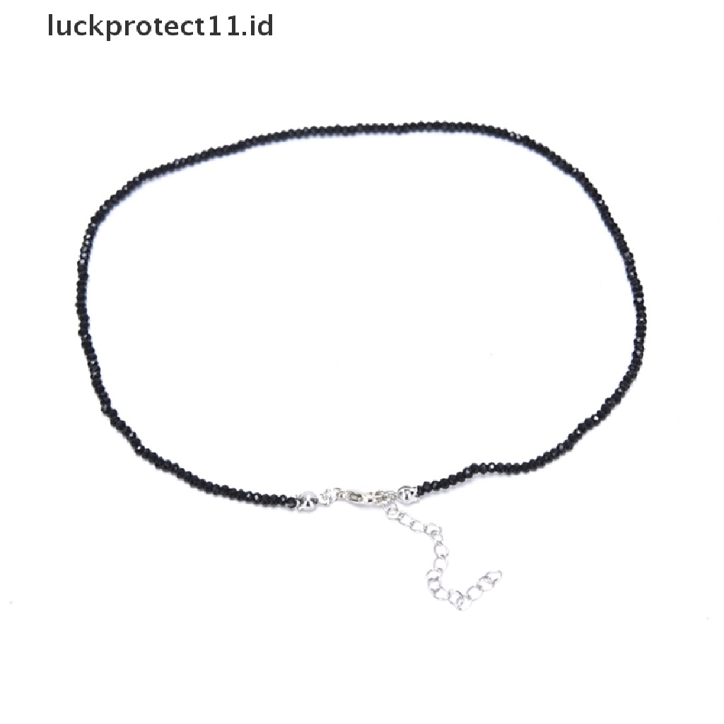 Kalung Choker Klavikula Hias Liontin Kristal Warna Hitam Untuk Wanita