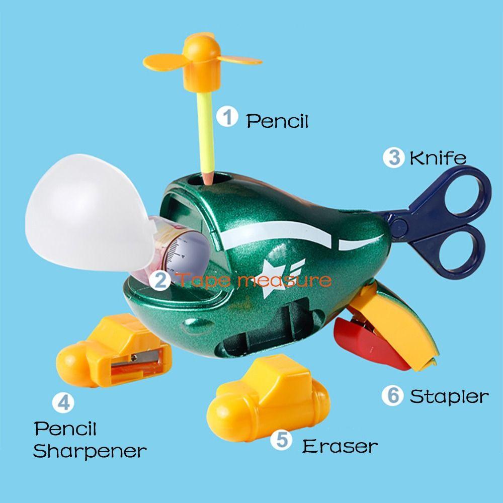 Preva Stationery Set Mainan Alat Belajar Untuk Anak Stapler Penggaris Eraser Patung Pesawat