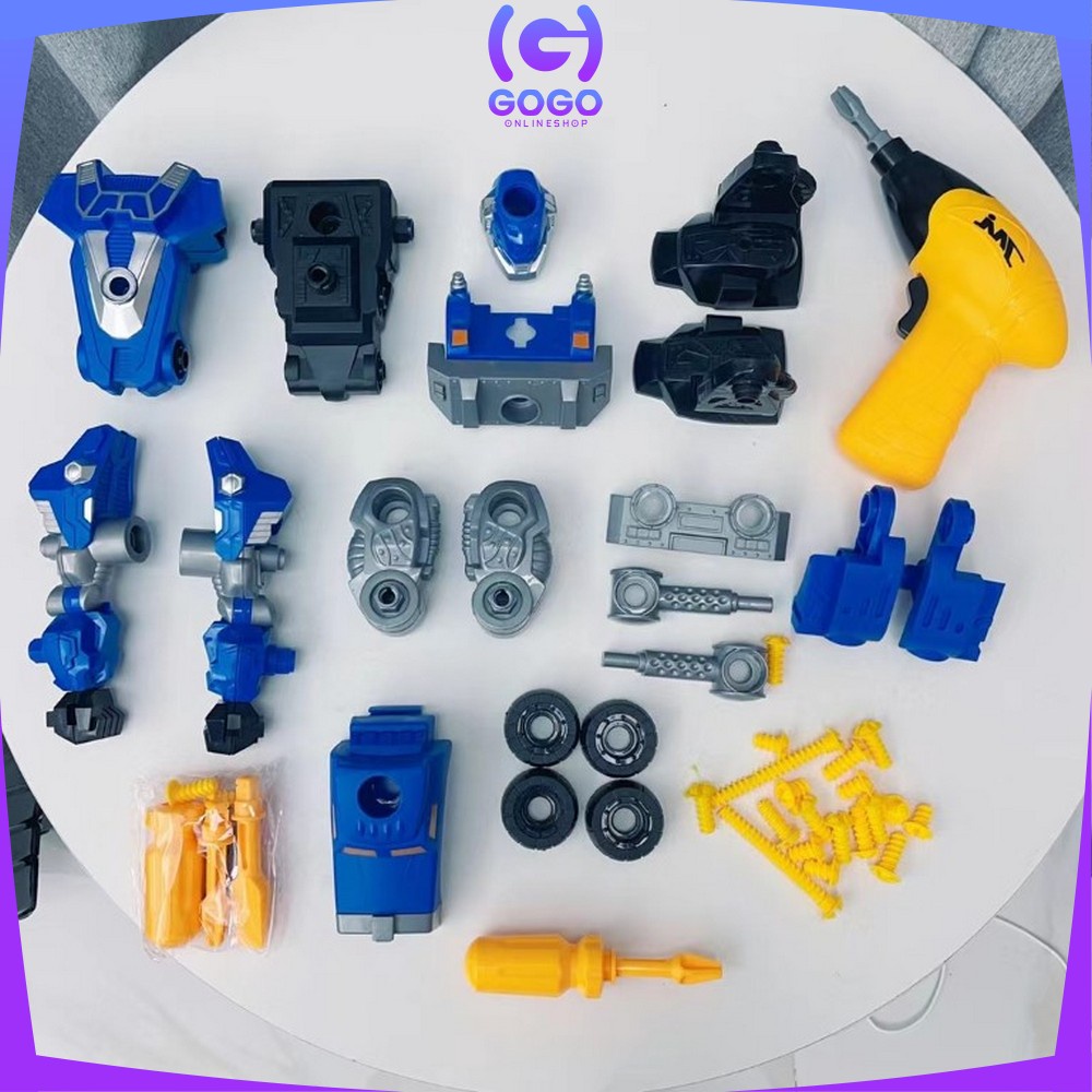 GOGO-M214 Mainan Robot Anak Laki Laki Robot Deformation 2IN1 DIY Puzzle Toys Mainan Bongkar Pasang Dengan Obeng Listrik / Mainan Mobil Mobilan