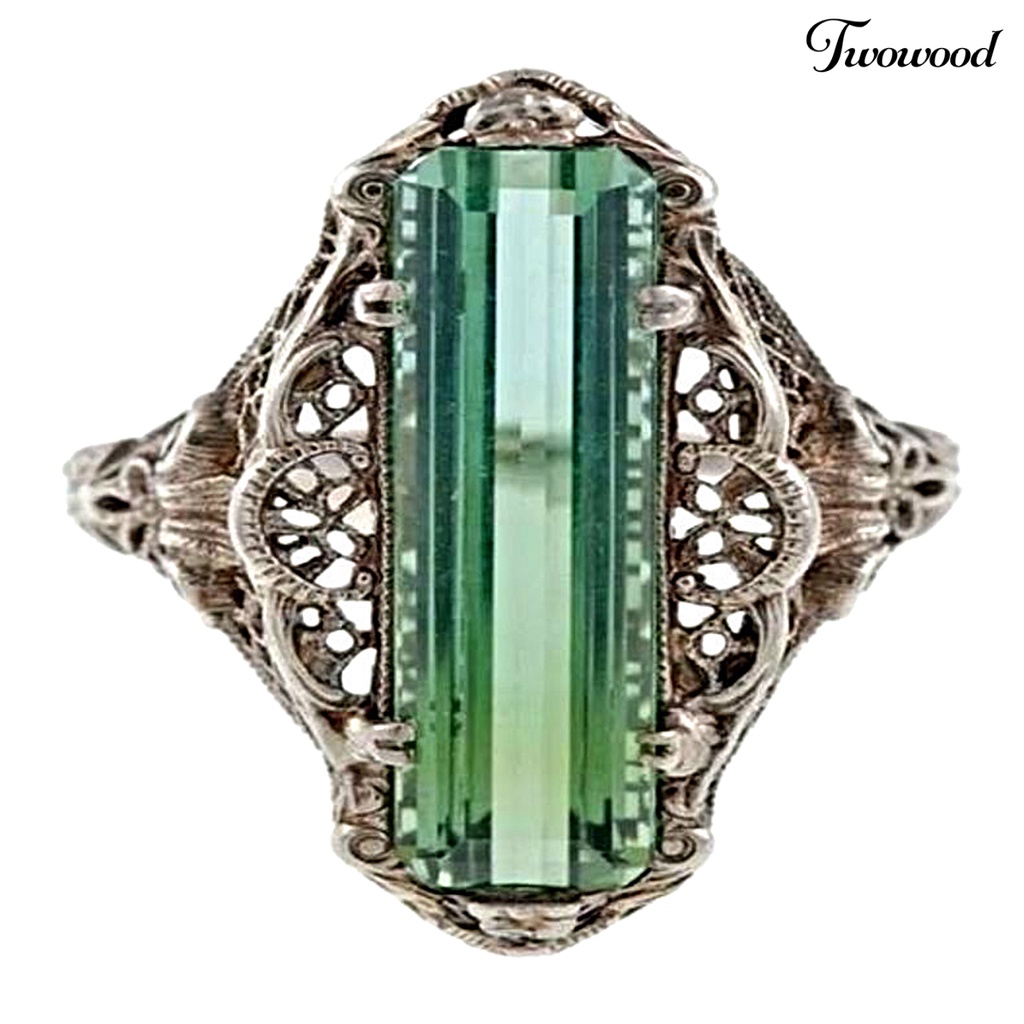 Cincin Wanita Model Hollow Out Aksen Cubic Zirconia Warna Hijau Gaya Vintage Untuk Pesta Pernikahan