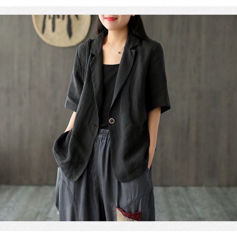 Blazer Linen Premium Korean Style Atasan Wanita Blezer Blouse Kekinian