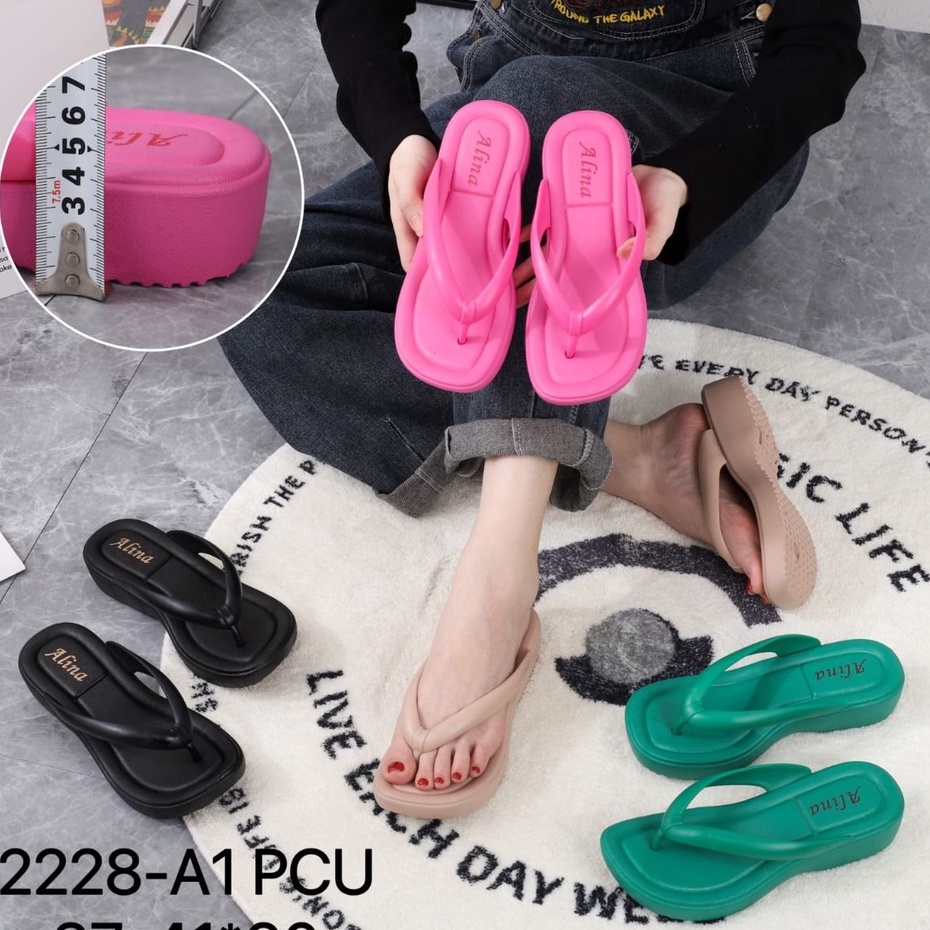 ￼PCU Sandal Jepit Wanita Platform Wedges EVA POLOS Import Karet Rubber PCU Anti Slip Karet Empuk 701