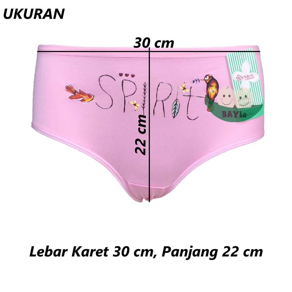 BAYIe - 3 PCS Celana Dalam/ CD Wanita Remaja WEN ROU Motif SPIRIT / CD Perempuan Multi Colour ALL SIZE FIT TO Size L